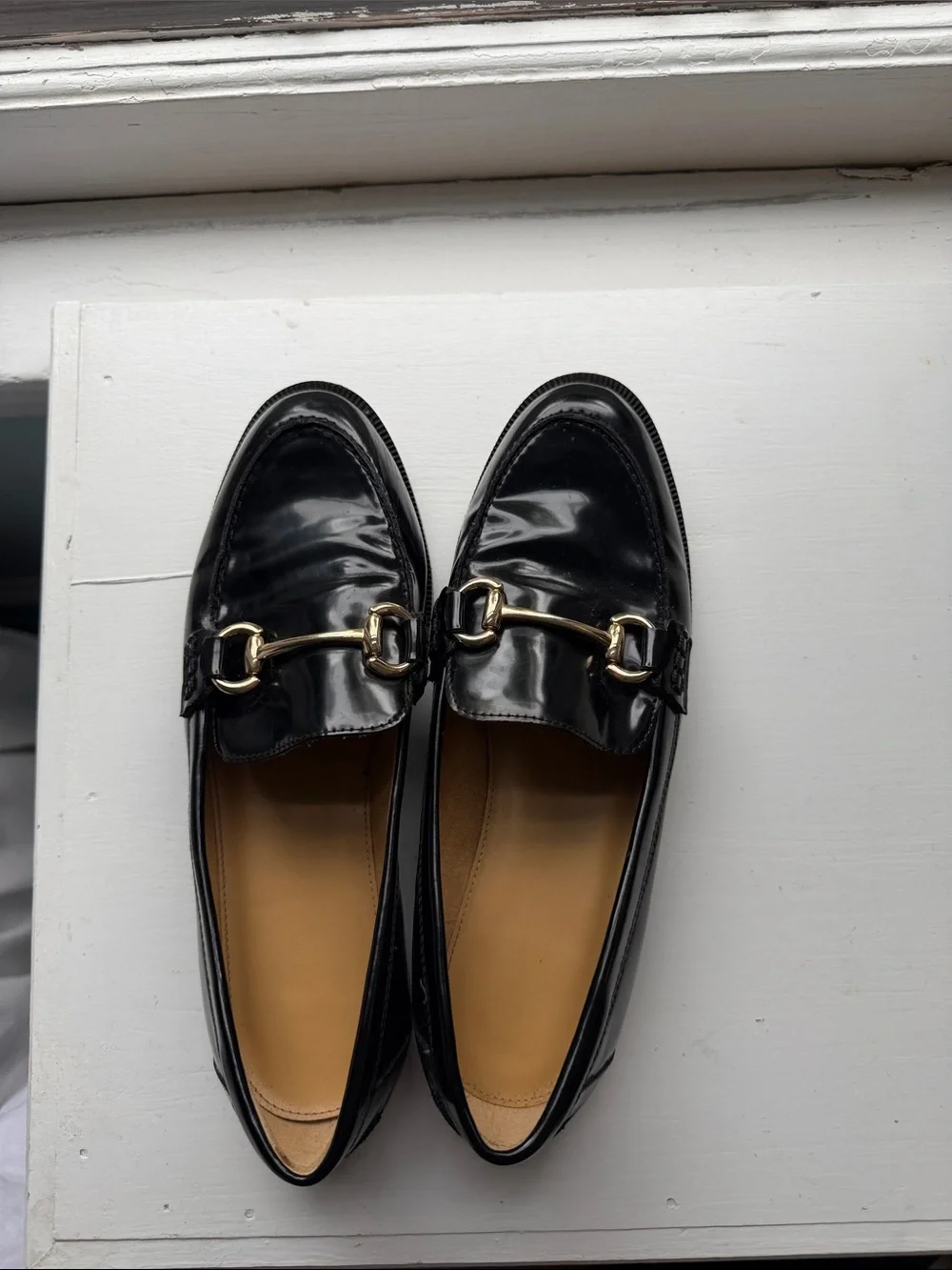 J crew Black Leather Horsebit Loafers women